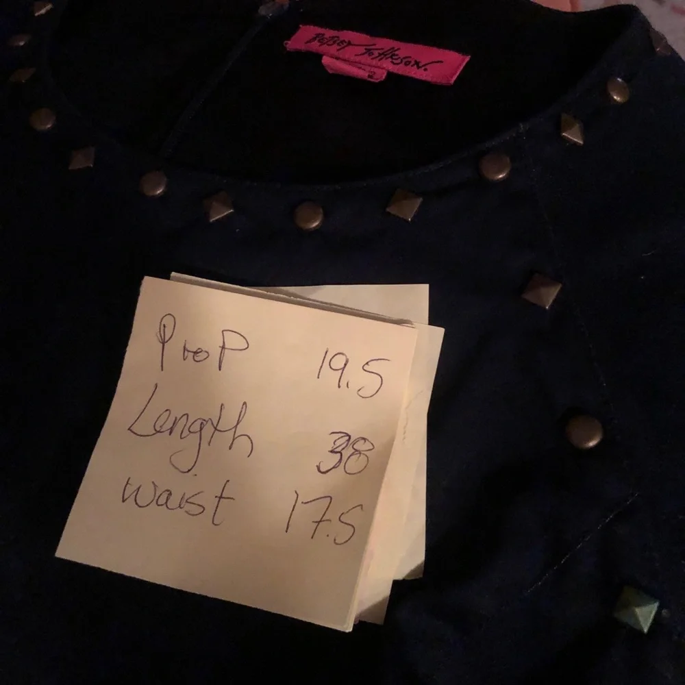 Betsey Johnson Dark Blue Denim Dress. Stud accents . Cap Sleeves. - Picture 9 of 9